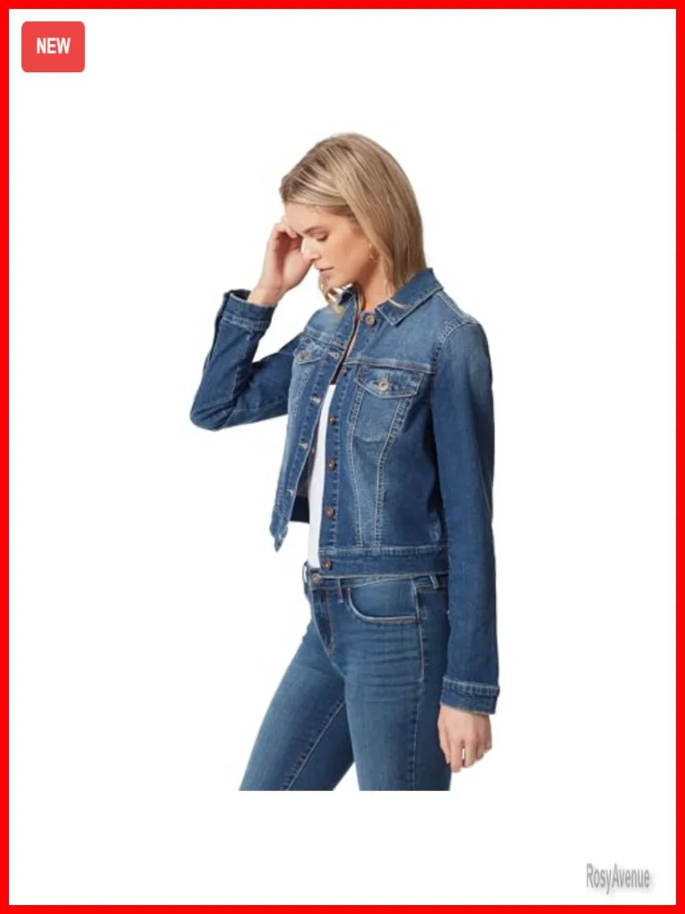 Cropped Denim Jean Jacket with Western Yoke and Chest Pockets